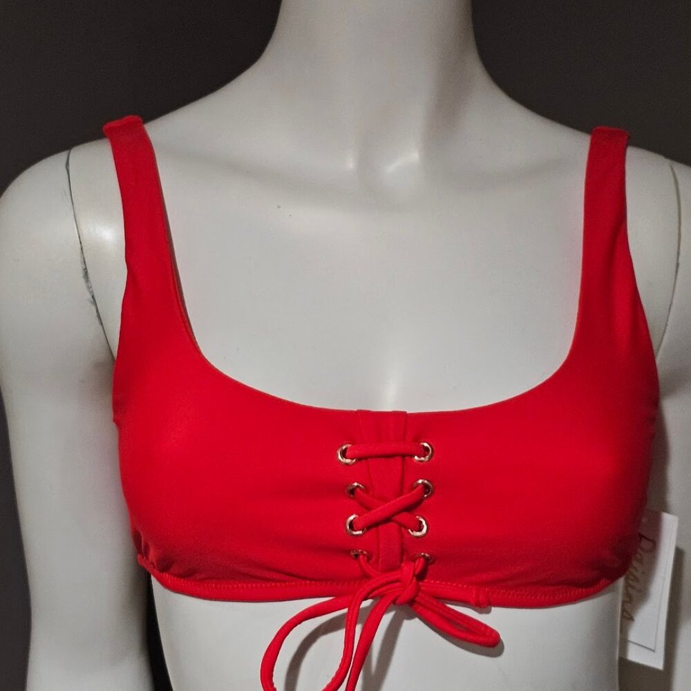 Raisins Lace up Bra Bikini Top  Bermuda Solids Poppy Red - Picture 7 of 8